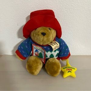 Vintage 90’s Christmas Paddington Bear Plush Stuffed Kids Gift, 15" W/Ornaments